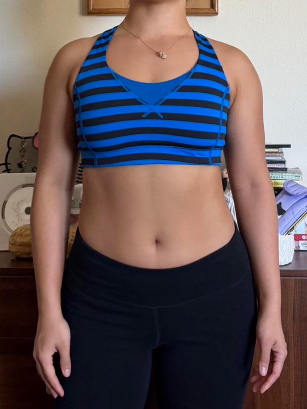 Lululemon In a Flash Blue and Black Striped Open Back Sports Bra Size 8